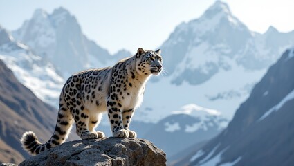 Obraz premium Majestic snow leopard blending with snowy Himalayan peaks