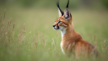 Majestic caracal in grass ears alert
