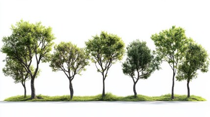 Obraz premium Five Green Trees on White Background