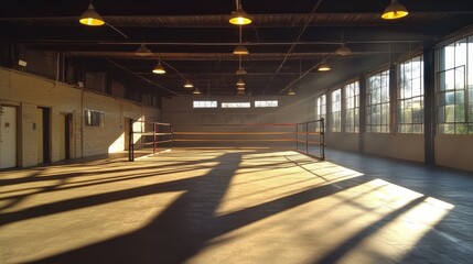 Fototapeta premium Boxing Ring in Sunlit Industrial Gym