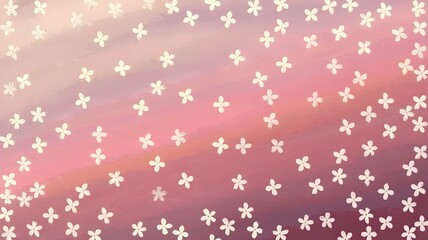 Soft pink gradient background with scattered white flowers