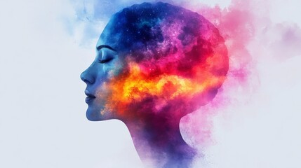 Dreamlike Profile of Colorful Double Exposure Art