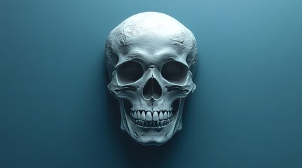 Fototapeta premium A white skull is shown on a blue background