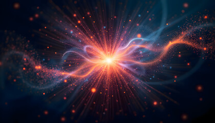 Naklejka premium Abstract explosion of colorful particles radiating outward, symbolizing data growth and interconnectivity, fractal burst background