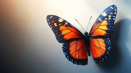 Obraz premium A butterfly with orange wings is sitting on a wall