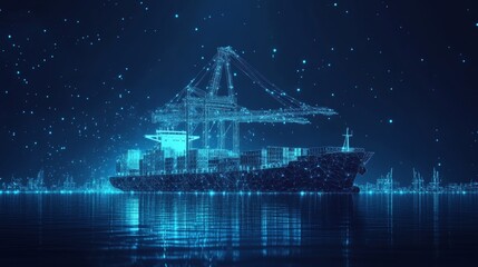 Fototapeta premium Futuristic Digital Cargo Ship at Sea