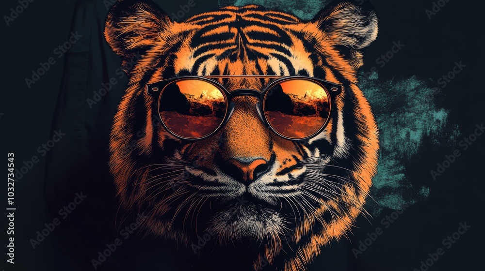 Sticker Tiger with Sunglasses Illustration