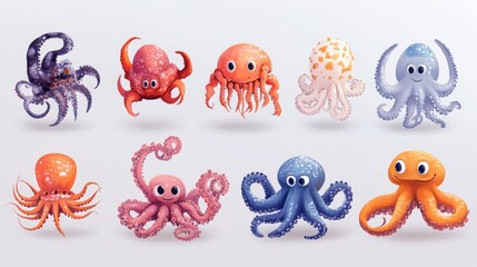 Colorful Cartoon Octopus Collection
