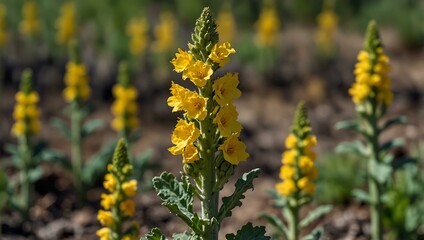Yellow flowers of black mullein in the wild.