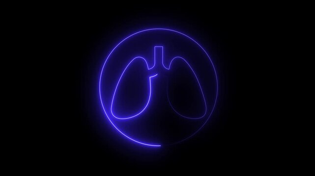 The appearance of the neon glowing symbol lungs icon with neon circle. neon human Lung and kidney icon animation .Human lung and kidney icon animation on black background. Used in medical science