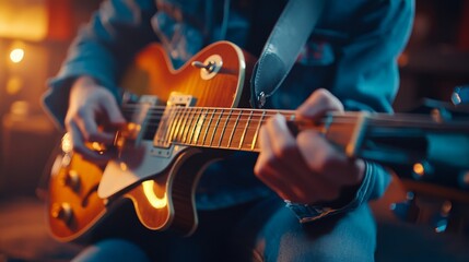 Obraz premium Person Playing Electric Guitar Close-Up