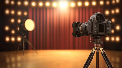 Camera on Tripod in Studio with Stage Lights