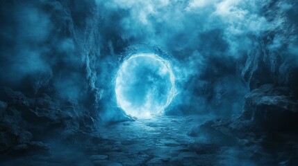 Fototapeta premium Mystical Blue Portal in Cave