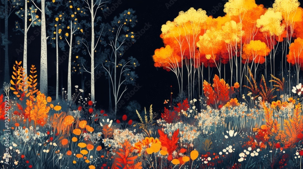 Poster Enchanting Autumn Forest Illustration