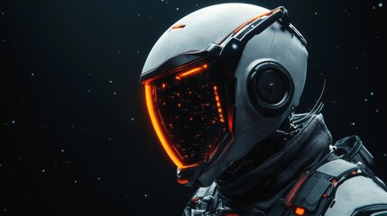 Futuristic astronaut helmet with neon glow