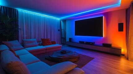 Modern Home Theater with Ambient Lighting