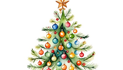 christmas tree sits crisp white backdrop ornaments lights soft warm colors