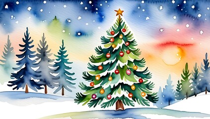 Naklejka premium christmas tree blurred bokeh background beautiful winter scene photography subject