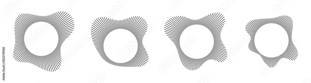 Poster Music sound waves circles set. Equalizers vector icon design set. Music symbol. Circular audio radial spectrum lines