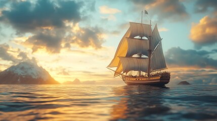 Majestic Sailing Ship at Sunrise