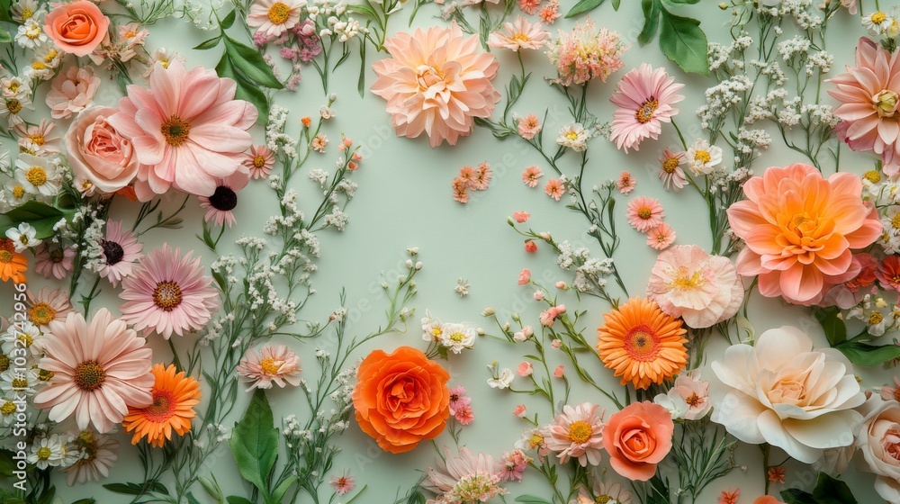 Wall mural Floral Pattern on Pastel Background