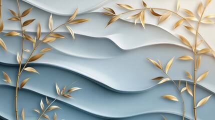 Elegant Wave Pattern with Golden Leaves