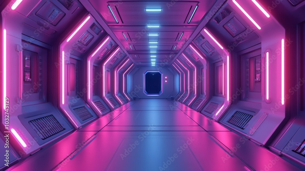 Sticker Futuristic Neon Corridor