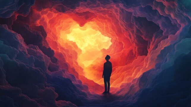 Silhouette in Dreamlike Cave
