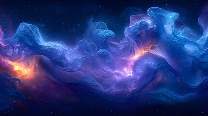 Obraz premium A swirling nebula of blue, purple, and orange, with a scattering of stars throughout the image.