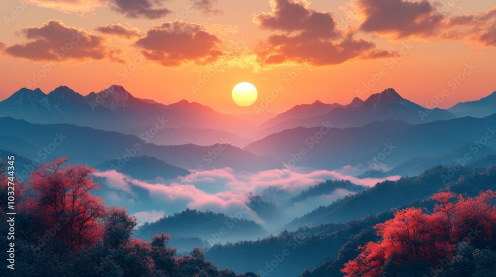 Wall mural Breathtaking Mountain Sunrise