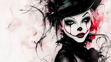 Fototapeta premium Colorful Halloween-Themed Background. Sketch Watercolor Style. Generative A.I.
