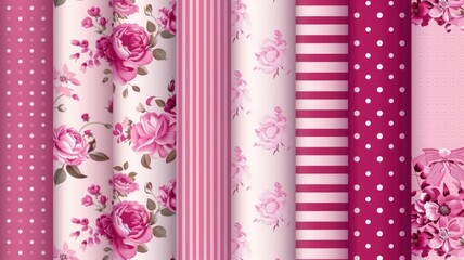 Floral and striped pink patterns for wallpaper or gift wrap design
