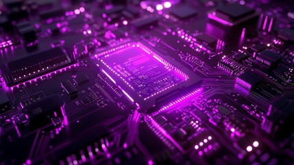 Obraz premium CPU Circuit Motherboard Technology Glowing Purple Lights High Resolution picture