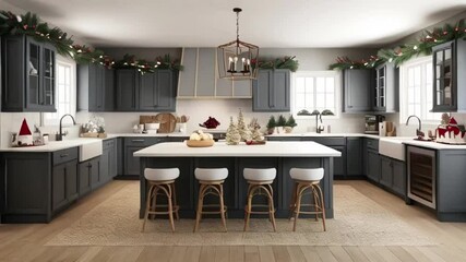 modern farmhouse Christmas style kitchen design concept Christmas, Christmas kitchen decor, Christmas home interior decor. Holiday, festive celebration created with generative ai