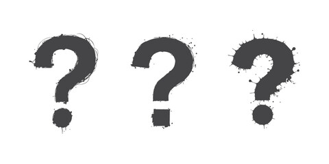 Black question marks set in distressed grunge style on a white background