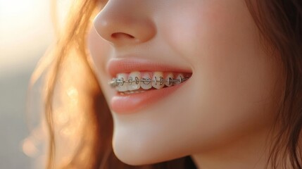 Obraz premium Close-up of Smiling Woman with Braces