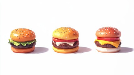Game Asset Style Burger Icons: Minimalist, Playful Divider Set for Website Design on White Background