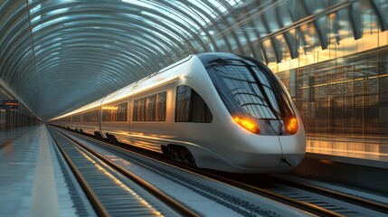 Fototapeta premium Modern High-Speed Train in Futuristic Tunnel