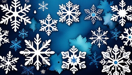 Fototapeta premium blue doodle watercolor snowflakes big bundle beautiful holiday decoration set
