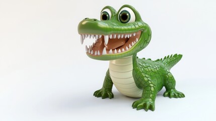 Obraz premium A cute cartoon crocodile with big eyes and a toothy grin, rendered in 3D.