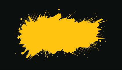 Yellow paint splatter on a dark background with halftone effect