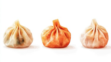 Obraz premium Whimsical Game Asset Icons: 4 Dumplings in Low Poly Style on a Playful Minimalist Background