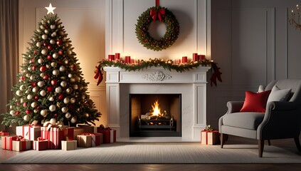 christmas decorations surround fireplace christmas tree cozy living room