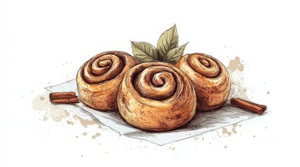 Fototapeta premium Minimalist Cinnamon Roll Doodle Tattoo Design on White Background with Low Saturation and Contrast