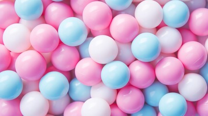 Bubble Gum Abstract on Blue Background. Сollection of soft, creamy, spheres in pastel colors.