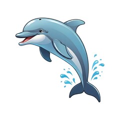 Fototapeta premium Smiling cartoon dolphin makes a playful splash in the sea