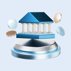 Financial Growth 3D Icon Concept with Bank Building