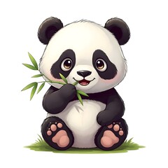 Obraz premium Adorable Panda Eating Bamboo Illustration for Kids' Decor