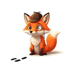 Obraz premium Whimsical cartoon fox detective exploring mysteries with charm
