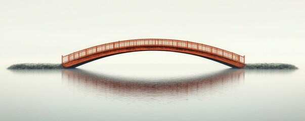 Serene red bridge arching over calm waters